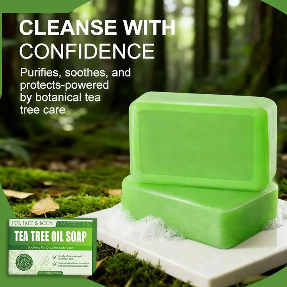 Green Tea Tree Soap, Soap Bar with Tea Tree Oil, Natural Soaps for Body Skin Cleaning,Gentle Exfoliating Bar Soap