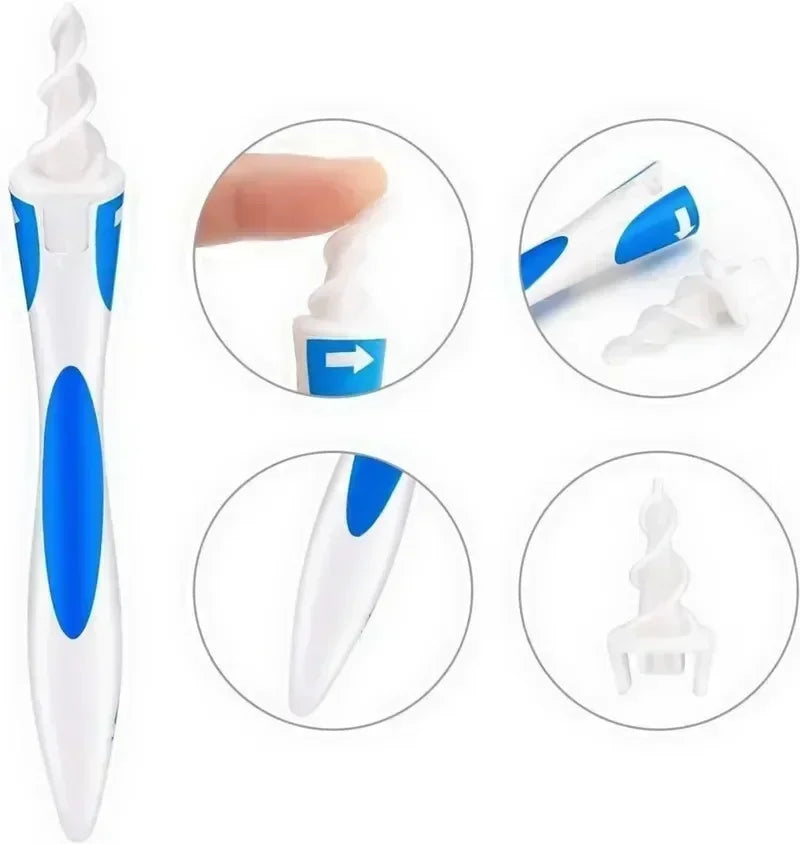 Soft Silicone Ear Wax Removal Tool with 16 Spiral Replacement Heads Ear Cleaning Ear Cleaner Plugs for Ear Care