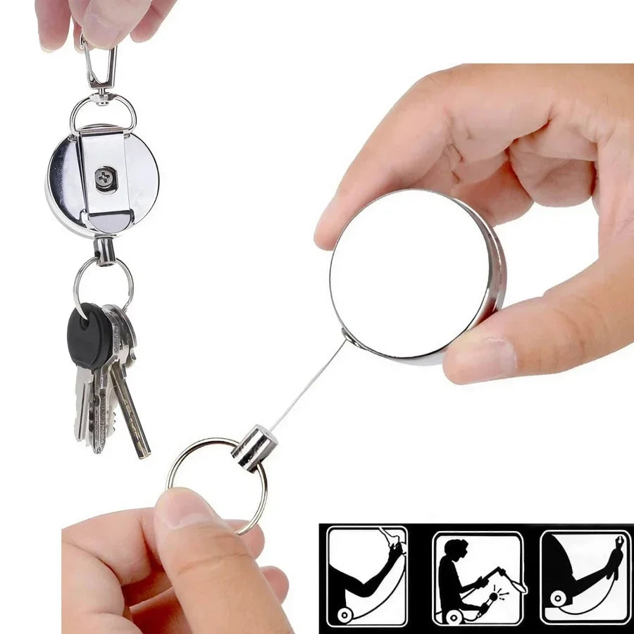 Stainless Steel Wire Rope Elastic Keychain Recoil Sporty Retractable Alarm Key Ring Anti Lost Yoyo Ski Pass ID Card