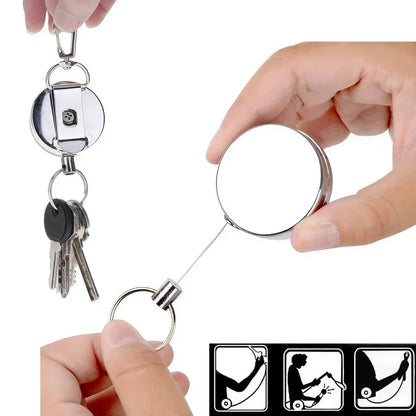 Stainless Steel Wire Rope Elastic Keychain Recoil Sporty Retractable Alarm Key Ring Anti Lost Yoyo Ski Pass ID Card