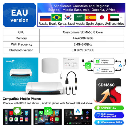 CarlinKit Wireless Carplay TV Box Smart 8+128G Android Auto AI Box  HDMI Output Android 13 Video Adapter For Youtube Kia IPTV