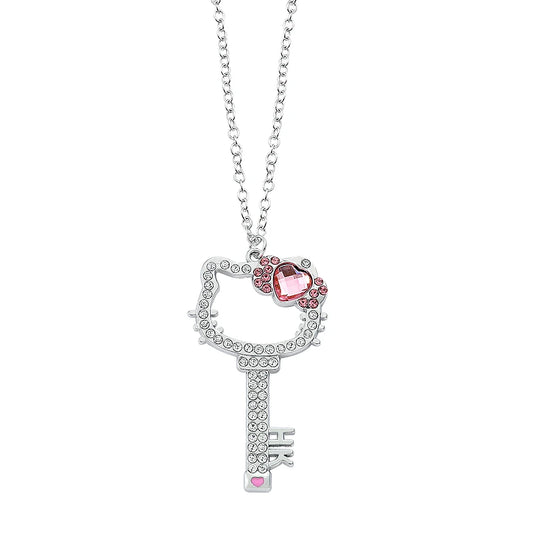 Kitty Cat Necklace Anime Pink Peach Heart Crystal Cat Key Pendant Jewelry Gift for Fans