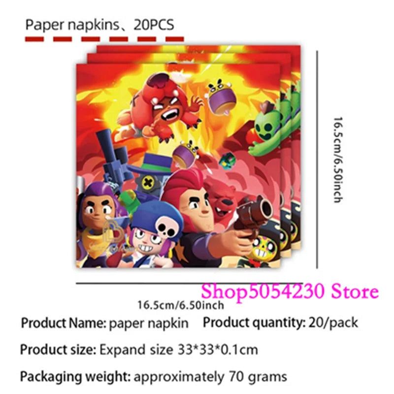 Brawl Stars Happy Birthday Party Supplies Set Cartoon Game Theme Tableware, Paper Plates & Backdrop Decorations for Celebrations