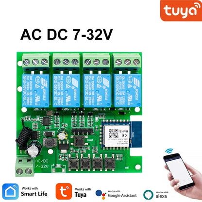 Tuya / Ewelink 4CH WiFi / Zigbee Smart Relay Switch Module 4 Channel AC DC 7-32V 85-250V RF433 Receiver for Alexa Google Home