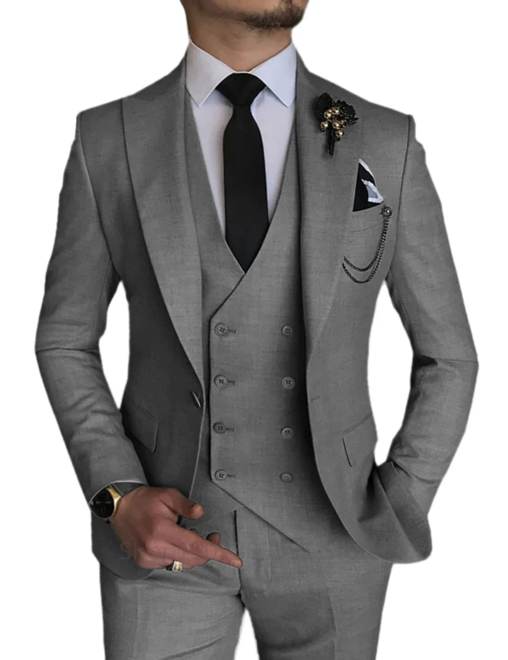 3 Piece Men's Wedding Dress Suits Slim Fit Lapel Tuxedos Party Leisure Formal Male Suit For Groomsman Suit (Blazer+Vest+Pants)