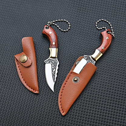 Portable Mini Knife Brass Wood Unboxing Hollow Blade EDC Fixed Blade Leather Cover Cutter Outdoor Surivival Tools Gift