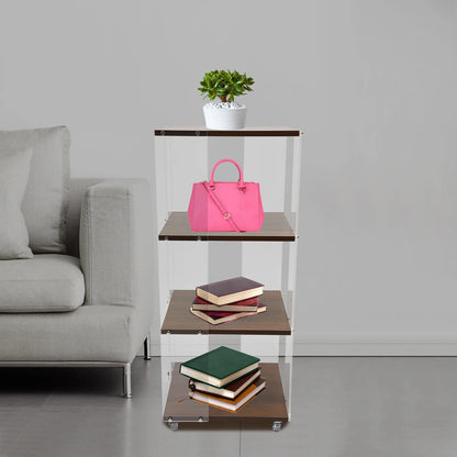3-layer Rotating Acrylic Bookshelf with Wheels,Standing Small Corner Bookcase for Home Study Office