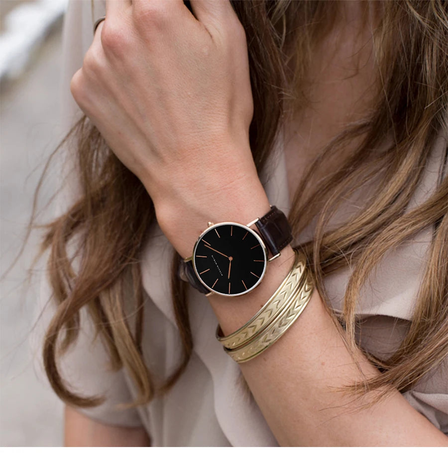 Hannah Martin Hot New Ms Fashion Simple Quartz Movement Watch High Quality Leather Strap Waterproof Lady Watch Relogio Feminino