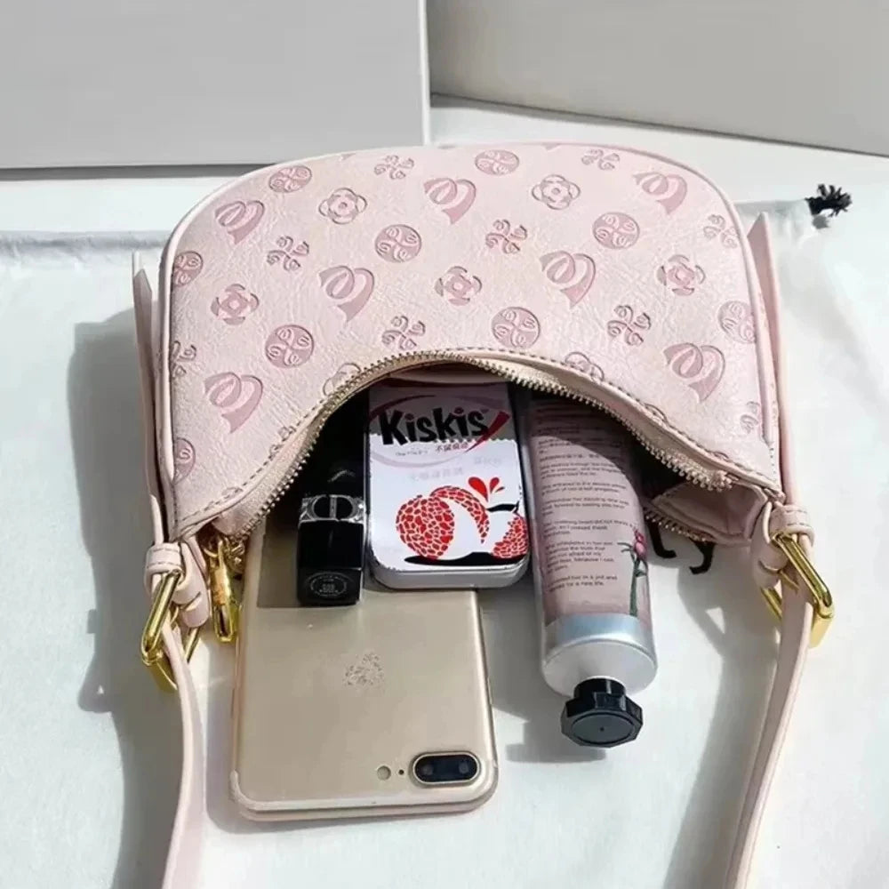 Trendy Pink Underarm Bag Luxury Women's Shoulder Bag Cute Commuter Purse with Top Handle Handbags Axillary Half-Moon Lump