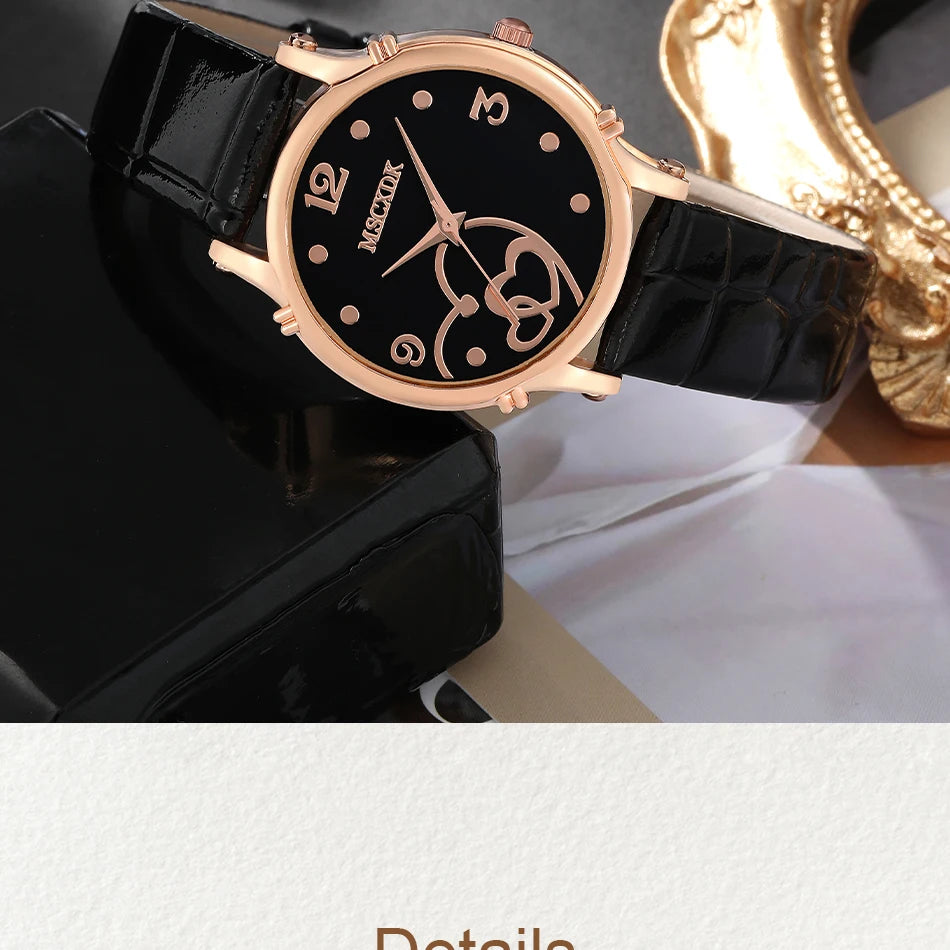 Women Fashion Leather Belt Watches & Simple Heart Wallet Glasses Sunglasses Set Ladies Quartz Wristwatches Dress Montre Femme