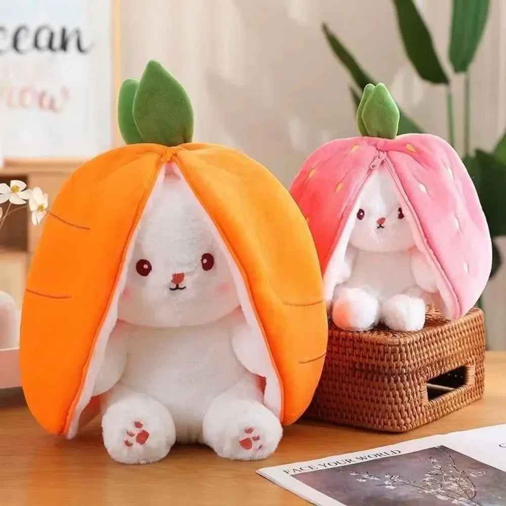 2026 Birthday Gift 18cm Hot Cute Strawberry Carrot Rabbit Plush Toy Stuffed Creative Into Fruit Transform Baby Cuddly Bunny Doll