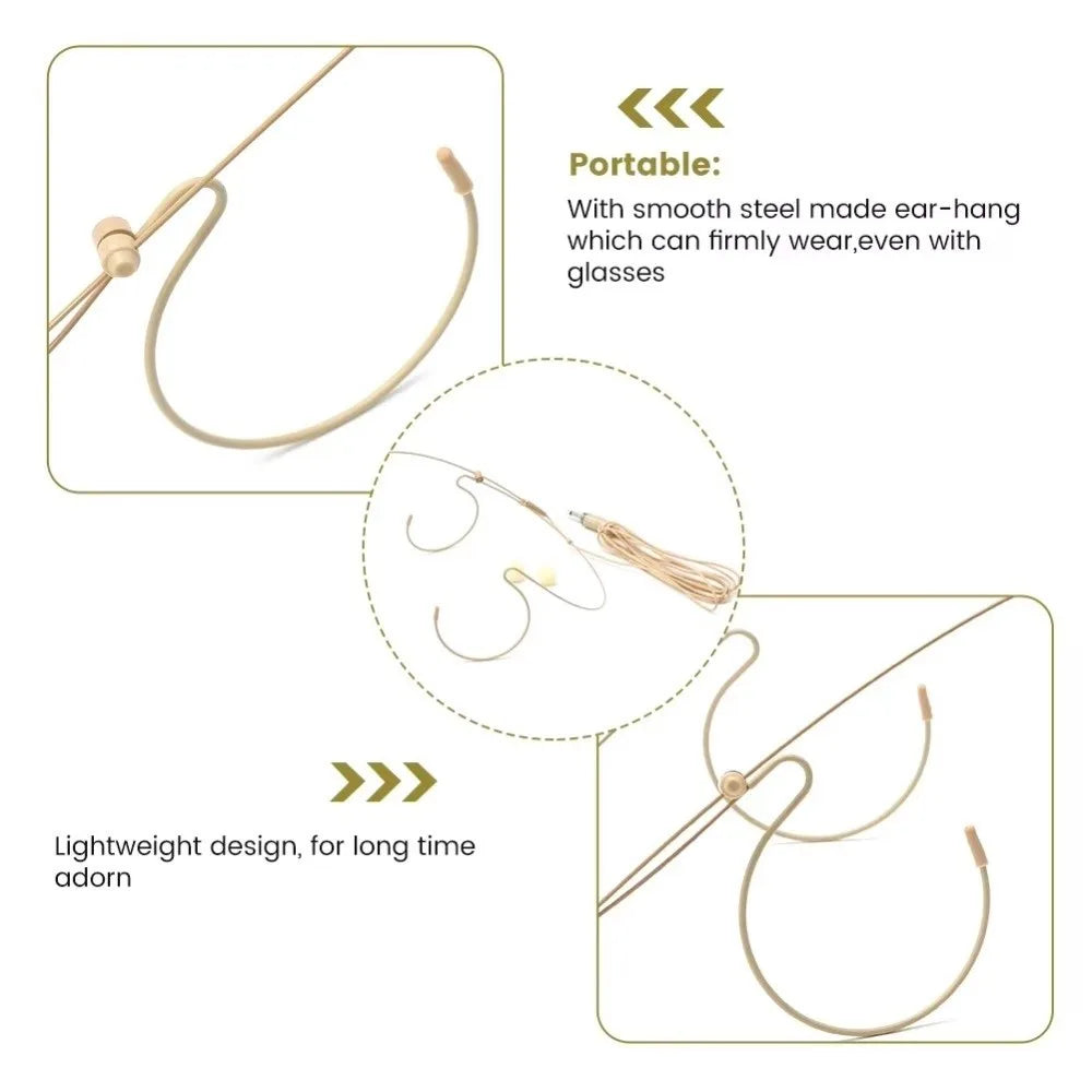 Beige Headset Mic Wireless Double Earhook Headworn Microphone 3.5mm 3 Pin Amplifier Voice Speaker Microphone Accessories