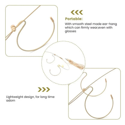 Beige Headset Mic Wireless Double Earhook Headworn Microphone 3.5mm 3 Pin Amplifier Voice Speaker Microphone Accessories