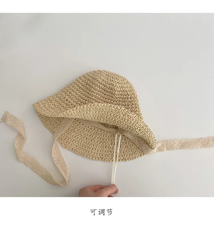 Korean style straw hat for little girls from 1 to 6 years old, sun protection, Korean style