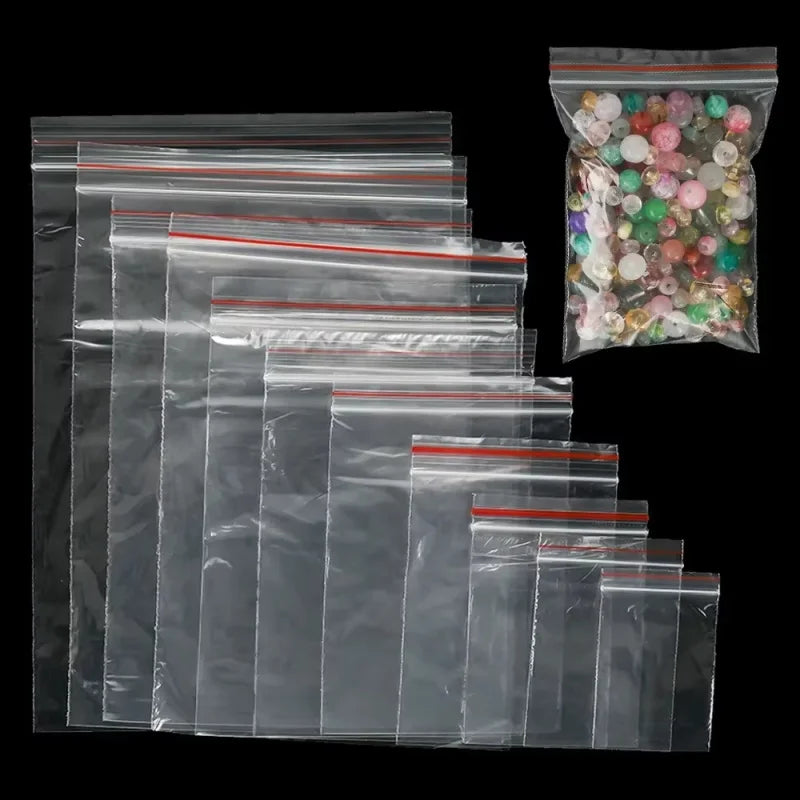 100/200/300pcs Small Zip Lock Plastic Bag Reclosable Transparent Bag Shoe Bag Vacuum Bag Poly Clear Bags Thickness 0.05mm