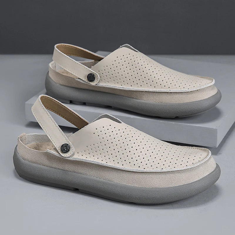 Men's Breathable perforated casual Dress sandals summer lightweight soft sole outdoor walking shoes fashion comfort tide shoes