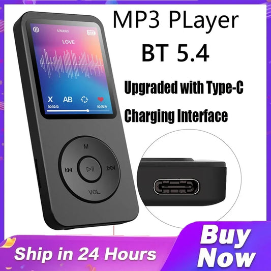 MP3 Bluetooth player Type-C port for fast charging 5.4 Bluetooth version expandable memory card music player FM recording e-book