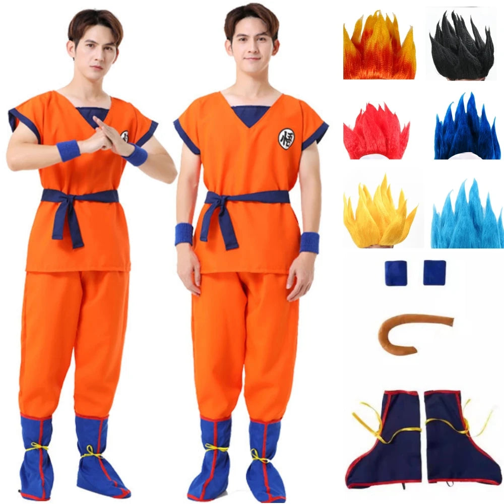 Anime Adult Son Goku Cosplay Costume For Men Kids Boys Orange Suit Halloween Super Saiyan Superheroes Krillin Jumpsuit Role Play