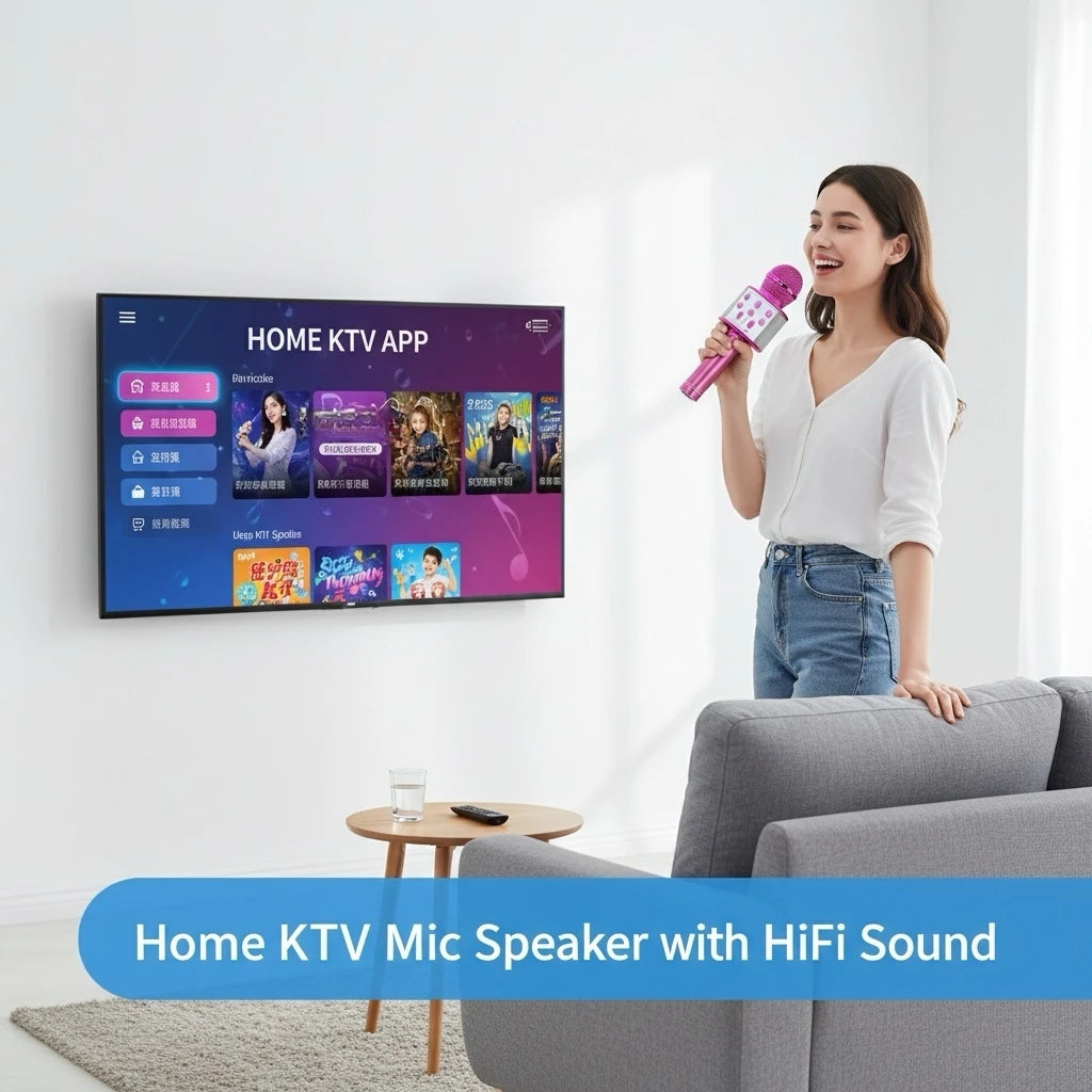 Portable Bluetooth Karaoke Microphone with 5 Voice Changer Reverb Adjustment Recording Function Microphone for Kids Gifts