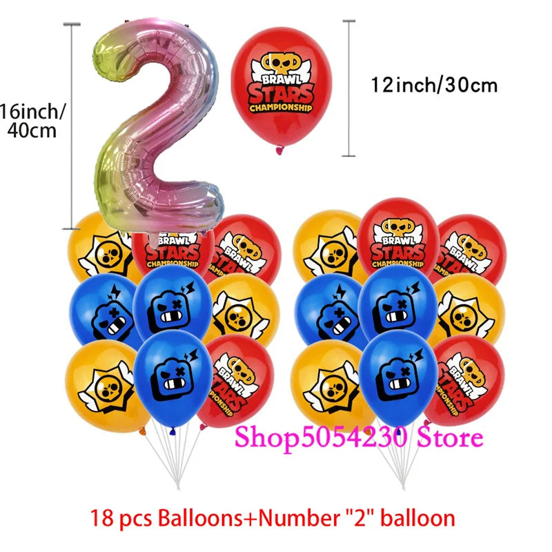 Brawl Stars Happy Birthday Party Supplies Set Cartoon Game Theme Tableware, Paper Plates & Backdrop Decorations for Celebrations