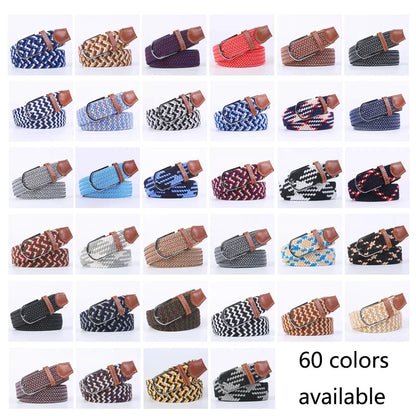 Women Casual Knitted Elastic Belt Pin Buckle Webbing Strap Woven Canvas Braided Stretch  - Belts for Men