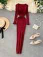SINGRAIN Women Autumn Knitted Dress V Neck Sexy Slim Elastic Oversized Basic Bodycon Long Dress Winter knit Warm Sweater Dresses