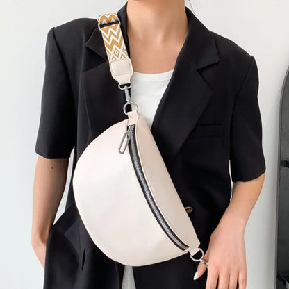 2024 Luxury Designer Women's Chest Bag PU Leather Wide Strap Shoulder Crossbody Bag Female Fashion Fanny Pack Banana Waist Bag