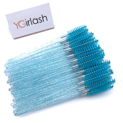 50 Pcs Shiny Crystal Eyelash Applicator Disposable Diamond Handle Nylon Two Colors Mascara Wands Spoolies Pink Brushes