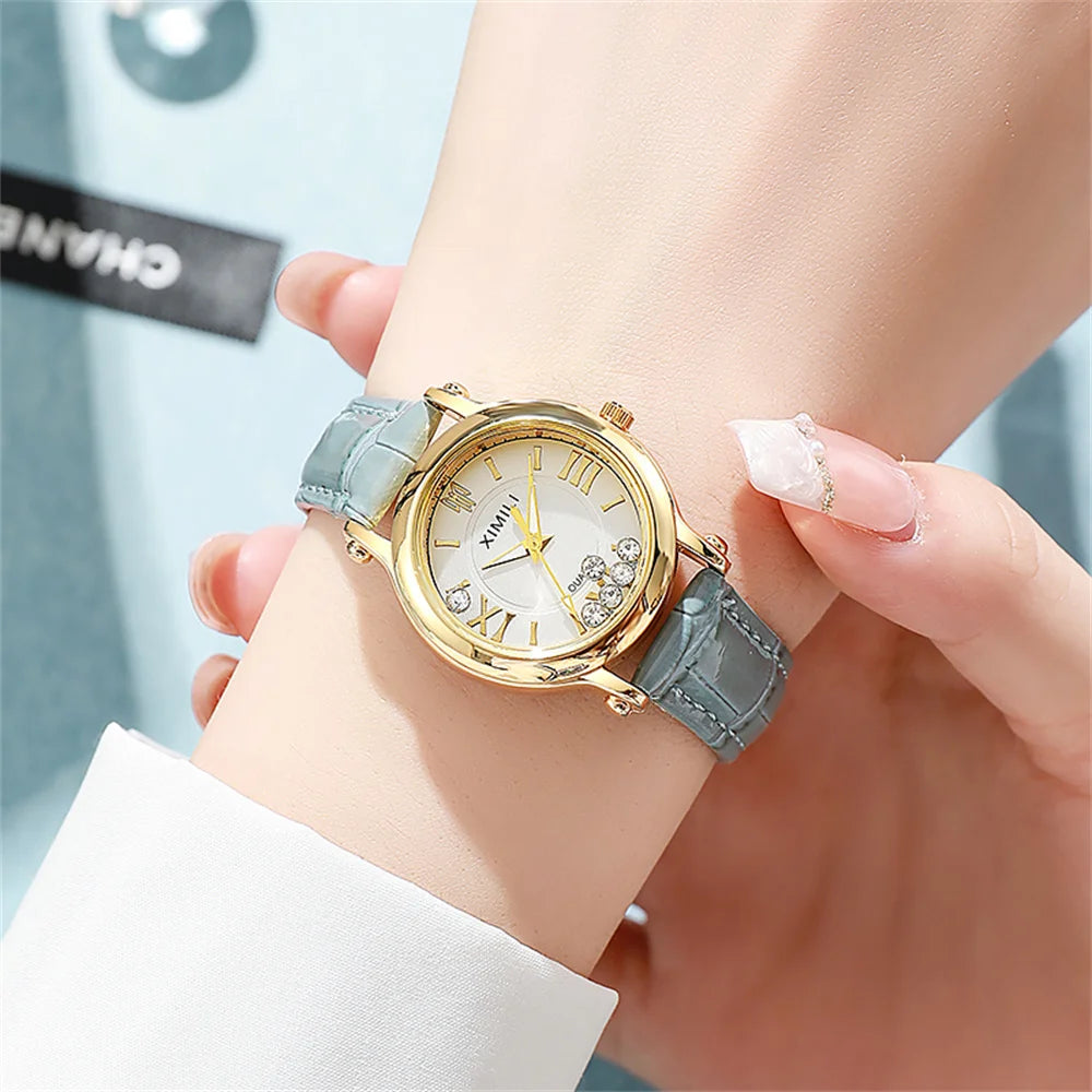 Fashion 2025 New Small Ladies Simple Roller Ball Quartz Watch Business White Leather Women's Dress Gift Clock Wristwatch