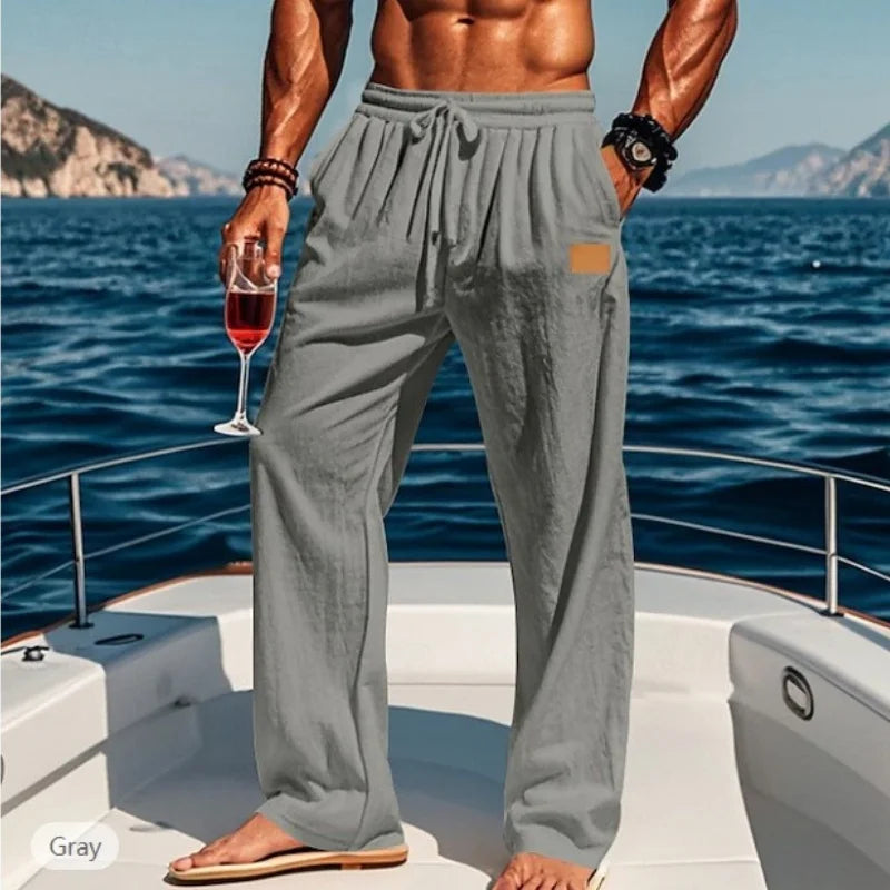 2024 Spring/Summer New Men's Cotton Pants Summer Fashion Casual Solid Color Loose Plus Size S-5XL Jogger Trousers