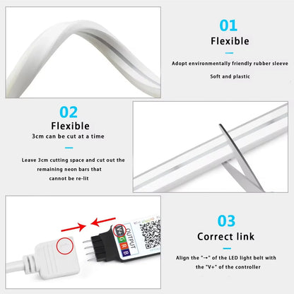 Taśma LED Neon RGB 1/2/3/5M IP65 Wodoodporna Samoprzylepna Taśma USB Neon Tuya Sterowanie Pilotem Elastyczna Wstęga do Oświetlenia Wystroju Domu