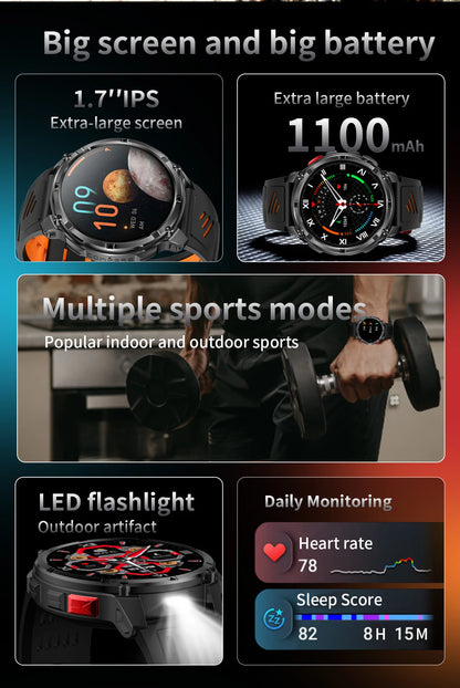 LIGE Smart Watch 2026 Gorąca Sprzedaż 1100mAh Wojskowy Wodoodporny Kompas Latarka LED Tryby Sportowe Męski Smartwatch Dla Android iOS