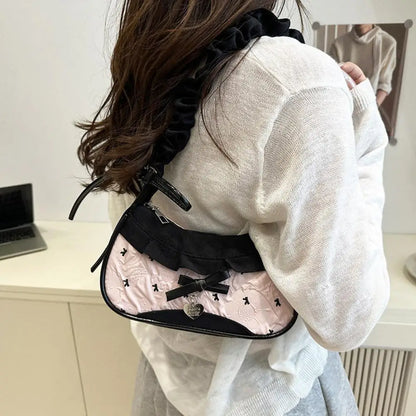 Fashion Grid Mini Handbag with Adjustable Shoulder Strap Korean Style Hand-held Commuting Bag Single-Shoulder Crossbody Underarm