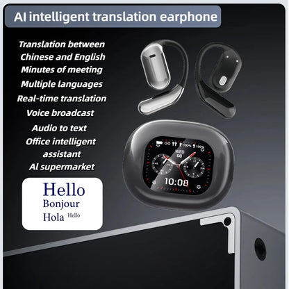 AI Translating Earbuds Real-time 144 Languages Translation Earphone Touch LCD Screen OWS Open Ear Wireless Headphone HiFi Stereo