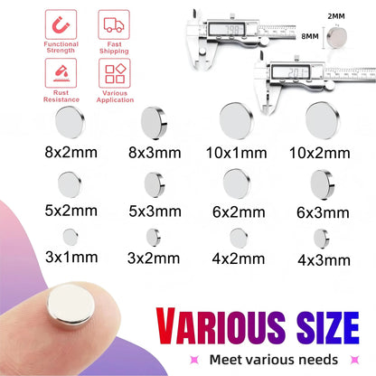 Super Powerful Magnet Strong Magnet Round Small Magnet for decoration, Fridge, DIY, Office, 3x1,3x2,4x1,4x2,5x2,5x3,6x2,8x2,10x2