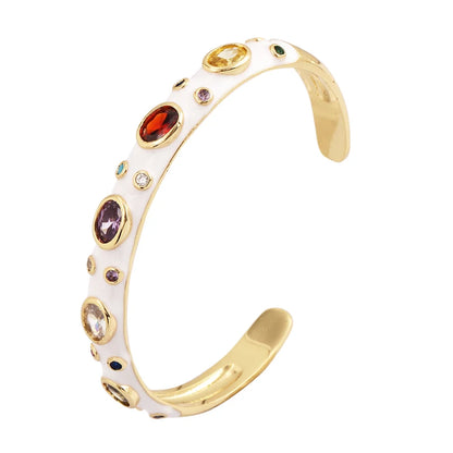 Fashionable Multicolor Gold Plated Gemstone Charm Bangle,Fine Colorful Enamel Open Adjustable Bracelet Jewelry Supply  Q35