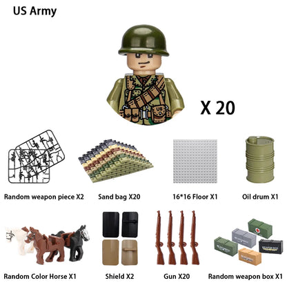 WWII Infantry Military Soldier War National Army Mini Gun armament Models Building Blocks Building Blocks Toys for Kids