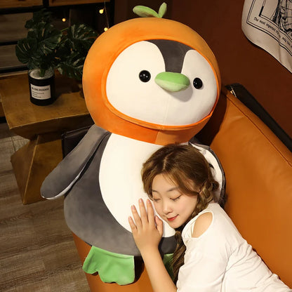 1PC Kawaii Cartoon Penguin Plush Toy Soft Doll Dress up Strawberry Orange Kids Plushie Girls Gift