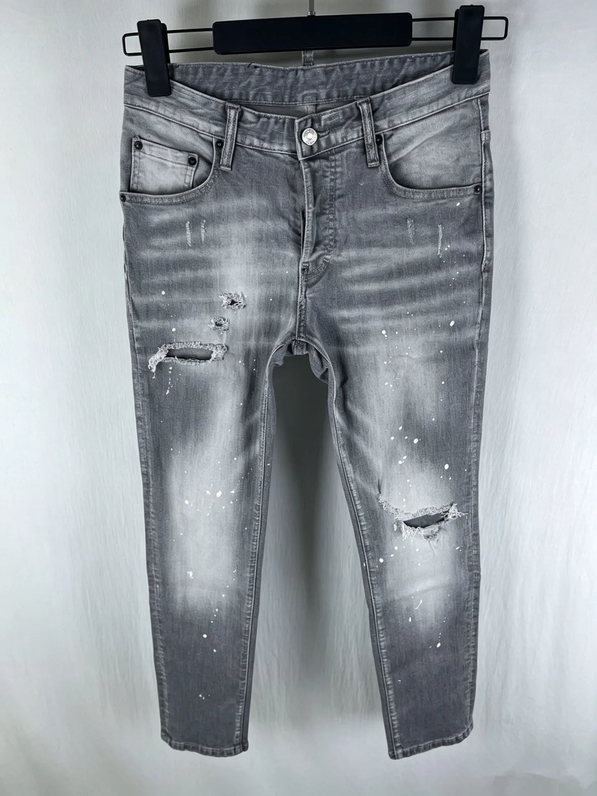 6060 Four Seasons New Men's Washed Ripped Patch Old Slim-fit Straight Black Jeans for Men
