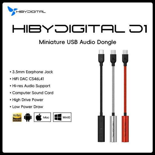 HiBy Digital D1 Type C HiFi Audio Dongle USB DAC Headphone AMP PCM32Bit/384kHz 3.5mm output CS46L41 Sound Card for Android Win10
