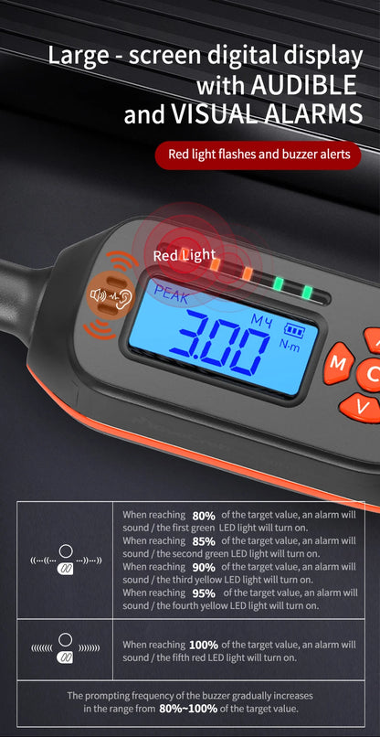 MOVECRAB Series Digital Torque Wrench 1.5-340N.m 2% Accuracy Preset Values with Buzzer, LED Flash & HandleVibration Notification