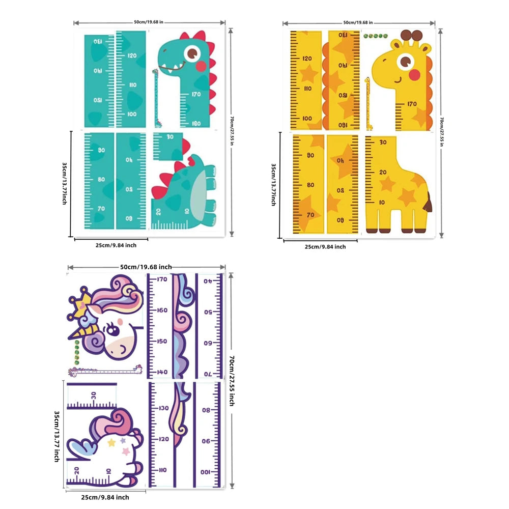Cute Cartoon Height Sticker Unicorn Dinosaur Giraffe Wall Height Measuring Ruler Stickers For Kids Room Kindergarten Decor