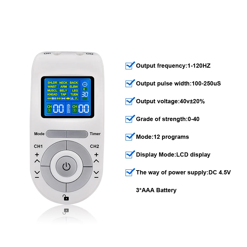12-Mode TENS Pulse Physiotherapy Machine Full Body Back Massager 40-level Muscle Electrostimulator Relaxation Treatment Health