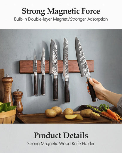 XINZUO 40cm Walnut Solid Wood Magnetic Knife Holder Double Row Strong Magnetic Force No Nails/ Punching Kitchen Accessories