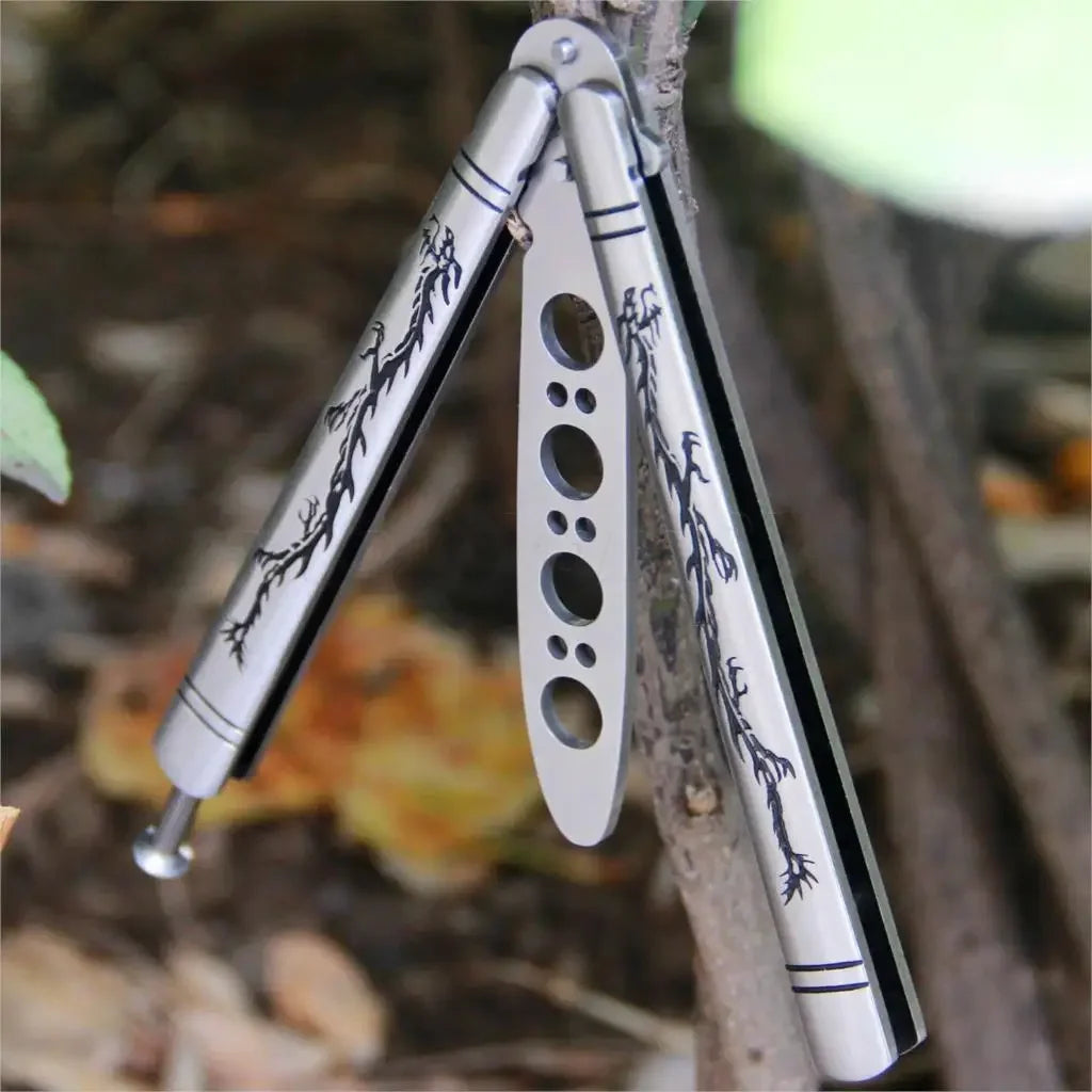 Outdoor Training Butterfly Knife Trainer  Stainless Steel Knife Folding Knife No Edge Dull Tool Combs Shape 56 HRC