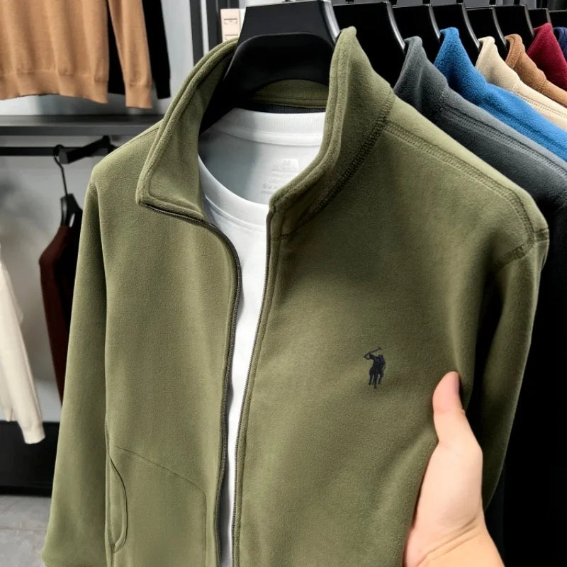 Designer brand luxury men's zipper stand collar coat high-quality Paul pony embroidery autumn winter comfort warm casual jacket