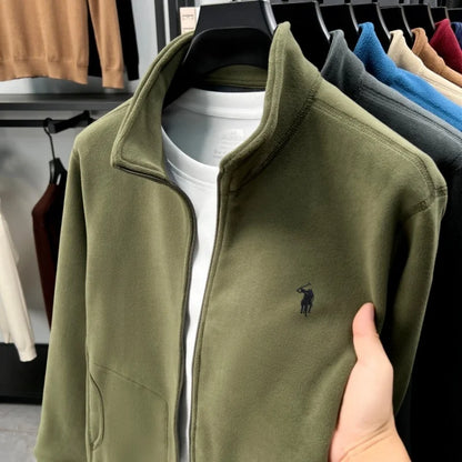 Designer brand luxury men's zipper stand collar coat high-quality Paul pony embroidery autumn winter comfort warm casual jacket