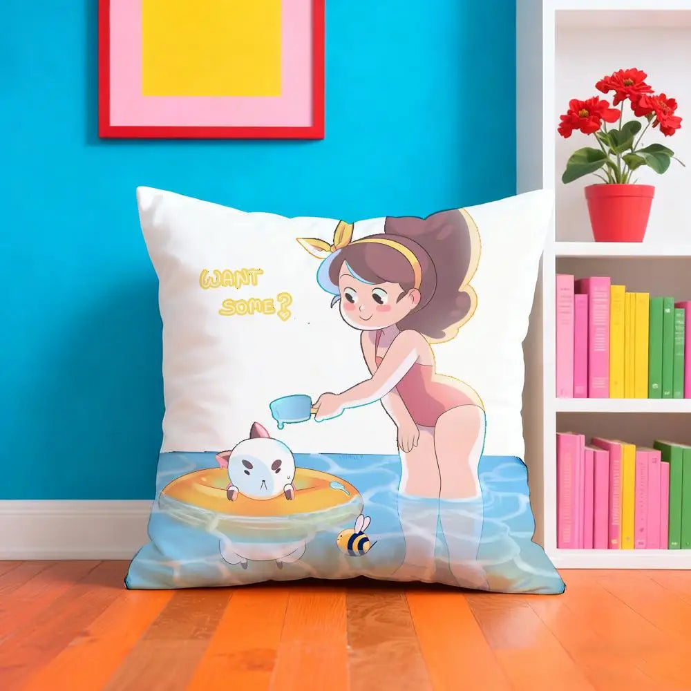 Bee And P-PuppyCat Anime Pillow Case Cushion Cover Soft & Easy-Wash Pillow Case – Versatile For Couch, Bed, Travel And Office