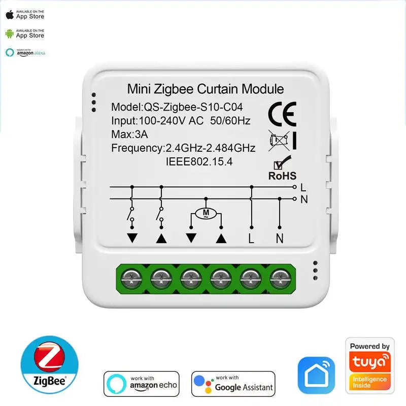 Tuya ZigBee/WiFi Smart Curtain Switch Mini Module For Roller Shutter Blinds Motor QS-S10-C04/ECC02 Switches Support Alexa Google