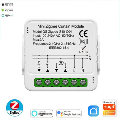 Tuya ZigBee/WiFi Smart Curtain Switch Mini Module For Roller Shutter Blinds Motor QS-S10-C04/ECC02 Switches Support Alexa Google